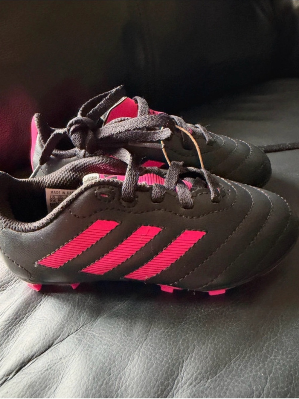 adidas Kids Black and Hot Pink Soccer Cleats